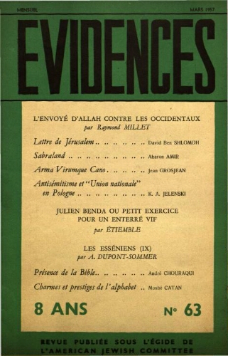 Evidences. N° 63 (Mars 1957)